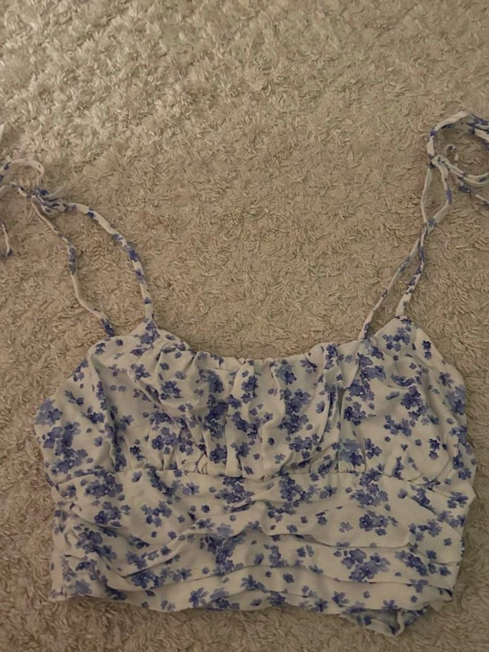 Forever 21 White and Blue Floral Tie-Strap Crop Top